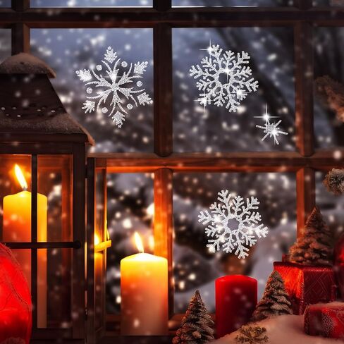 4 Sheet Christmas Snowflake Window Clings 147Pcs Silver Glitter Snowflakes Window Decals Window Stickers Winter Wonderland Decorations for Christmas Holiday Party (Silver) in Kuwait