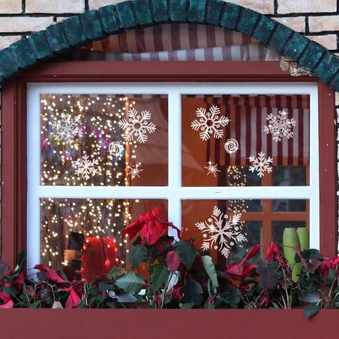 4 Sheet Christmas Snowflake Window Clings 147Pcs Silver Glitter Snowflakes Window Decals Window Stickers Winter Wonderland Decorations for Christmas Holiday Party (Silver) in Kuwait