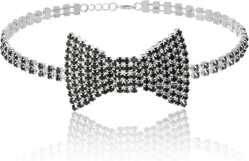 Sethexy Sparkly Rhinestone Choker Glitter Bowtie Necklace Bowknot Tennis Chain Party Nightclub Wedding Costume Jewelry for Women and Girls in Kuwait