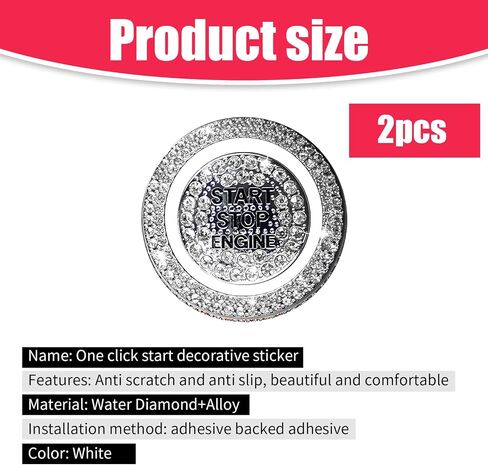 Pack-2 ملصقات لأزرار تشغيل محرك حجر الراين الكريستالي اللامع للسيارة، ملصق غطاء زر التشغيل بالضغط، ملحقات سيارة لامعة لطيفة، ملحقات داخلية للسيارة لامعة للنساء (متعددة الألوان) in Kuwait