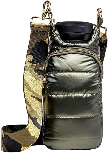 Original Crossbody Water Bottle Holder Bag with Strap.Stylish Puffer Bag.Pockets for Phone & Accessories.BEST GIFT (Olive Green) in Kuwait