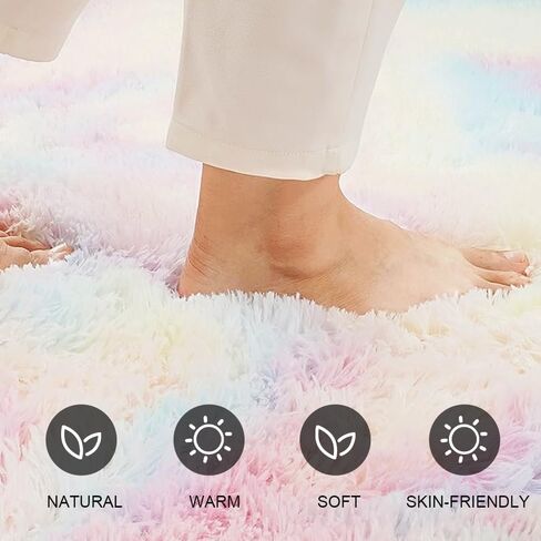 Skyweaver Round Rug for Girls Bedroom, 3x3 Fluffy Circle Rugs for Nursery, Furry Carpet for Children Kids Room, Cute Soft Shaggy Rug for Girls Home Decor, Fuzzy Plush Carpets for Dorm, Rainbow in Saudi Arabia