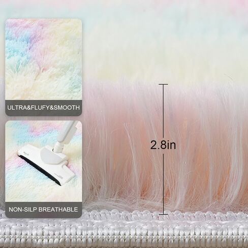 Skyweaver Round Rug for Girls Bedroom, 3x3 Fluffy Circle Rugs for Nursery, Furry Carpet for Children Kids Room, Cute Soft Shaggy Rug for Girls Home Decor, Fuzzy Plush Carpets for Dorm, Rainbow in Saudi Arabia