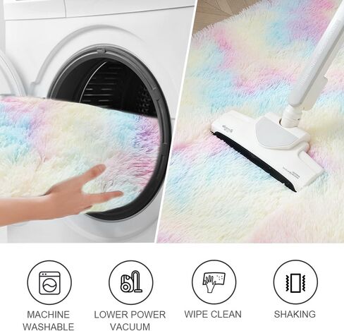 Skyweaver Round Rug for Girls Bedroom, 3x3 Fluffy Circle Rugs for Nursery, Furry Carpet for Children Kids Room, Cute Soft Shaggy Rug for Girls Home Decor, Fuzzy Plush Carpets for Dorm, Rainbow in Saudi Arabia