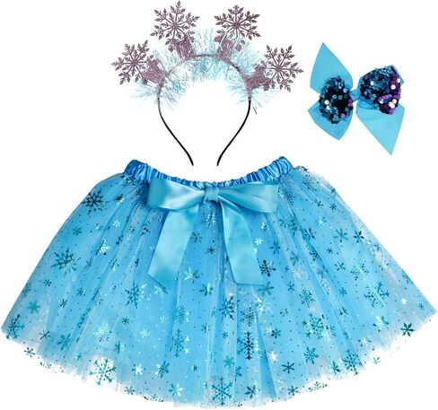 عيد الميلاد الأزرق ندفة الثلج عقال القوس توتو مجموعة بريق ندفة الثلج اللباس زي للفتيات عيد الميلاد حزب الشتاء حزب زي تأثيري الملحقات للفتيات in Kuwait