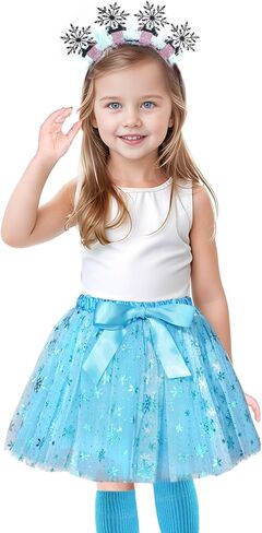 عيد الميلاد الأزرق ندفة الثلج عقال القوس توتو مجموعة بريق ندفة الثلج اللباس زي للفتيات عيد الميلاد حزب الشتاء حزب زي تأثيري الملحقات للفتيات in Kuwait