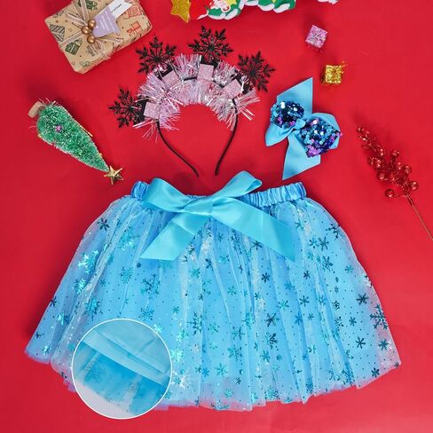 عيد الميلاد الأزرق ندفة الثلج عقال القوس توتو مجموعة بريق ندفة الثلج اللباس زي للفتيات عيد الميلاد حزب الشتاء حزب زي تأثيري الملحقات للفتيات in Kuwait