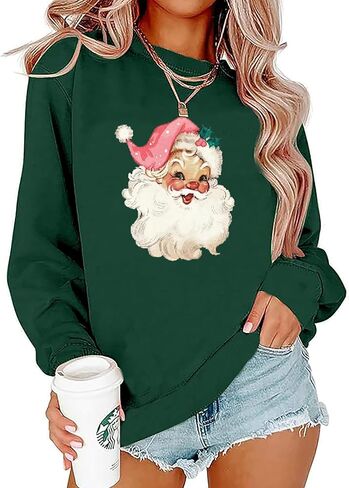 LLHXRUI Christmas Santa Sweatshirts for Women Retro Santa Xmas Holiday Shirt Santa Claus Merry Christmas Pullovers Tops in Kuwait