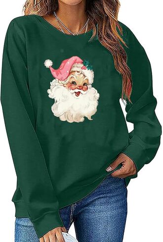LLHXRUI Christmas Santa Sweatshirts for Women Retro Santa Xmas Holiday Shirt Santa Claus Merry Christmas Pullovers Tops in Kuwait
