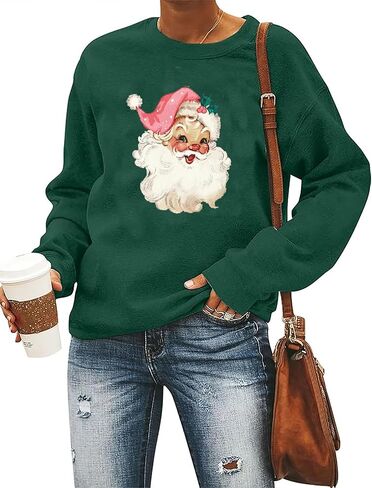 LLHXRUI Christmas Santa Sweatshirts for Women Retro Santa Xmas Holiday Shirt Santa Claus Merry Christmas Pullovers Tops in Kuwait
