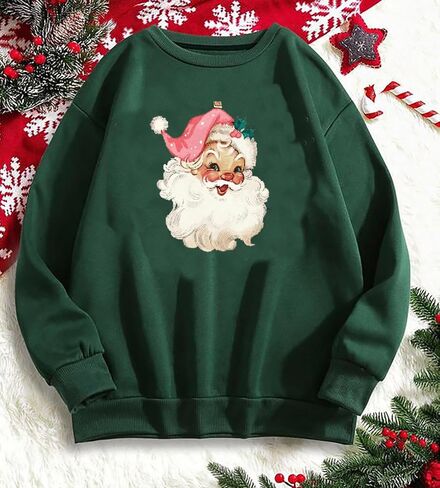 LLHXRUI Christmas Santa Sweatshirts for Women Retro Santa Xmas Holiday Shirt Santa Claus Merry Christmas Pullovers Tops in Kuwait