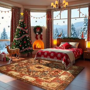 Washable Round Rug - 6ft Large Dining Room Round Area Rug, Vintage Rug for Living Room Resistant Office Carpet for Bedroom Kitchen Apartment Basement Foyer