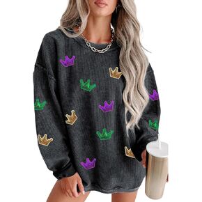 Urchics Crewneck بلوزات للنساء 2025 ماردي غرا عطلة سروال قصير كم طويل الترتر الجرافيك بلوزة كاجوال بلايز