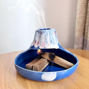 Handcrafted Palo Santo Holder Ceramic Incense Burner, Smudge Bowl,Mount Fuji Design Design for Meditation and Home Décor (Sky Blue)