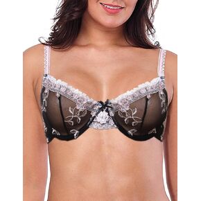 See Through Sheer Bra with Mesh Unlined Sexy Floral Lace Underwired Bras for Women