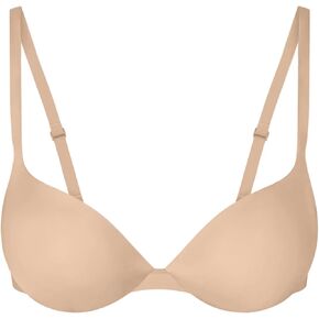 REORIA Women's Teardrop No-Poke Push Up Underwire Bra Sexy Plunge Seamless Supportive Back Smoothing Tshirt Bras for Women Clay 38B