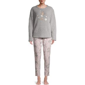 Women's Sleepy Thumper Rabbit Plush Sherpa Long Sleeve Pajama Set (X-Large) Grey