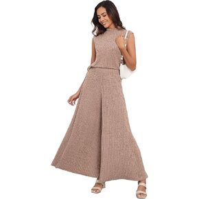 Womens 2 Piece Sets Sleeveless with Wide Leg Pants with Pockets Lounge Wear Outfits Pajama Sets
