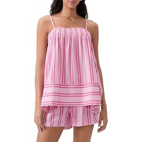 Mxiqqpltky Y2K Striped Pajama Set Women 2 Piece Ruffle Hem Pleated Cami Top & Wide Leg Shorts Pj Lounge Sets Comfy Sleepwear