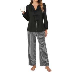 Blooming Jelly Women's Pajamas Set 2 Piece Lounge Pjs Sets Fall Outfits Long Sleeve Tie Front Tops Loungewear with Pockets