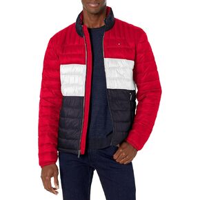 سترة منتفخة خفيفة الوزن وقابلة للتعبئة للرجال من Tommy Hilfiger (قياسية وكبيرة وطويلة)، أحمر، متوسط