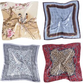 NUWEERIR 4pc Mixed Womens Large Square Scarf Set Silk Feeling Satin Hair Wrapping 35x35 inches