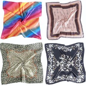 NUWEERIR طقم وشاح مربع كبير للسيدات مكون من 4 قطع من NUWEERIR لتغليف الشعر من الساتان بملمس حريري مقاس 35 × 35 بوصة in Kuwait