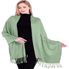 CJ Apparel Laurel Green Grey Green Light/Pale Green Sage Green Solid Color Tassels Design Nepalese Shawl Seconds Scarf Wrap Stole Throw Head Wrap Pashmina Hand Made in Nepal NEW