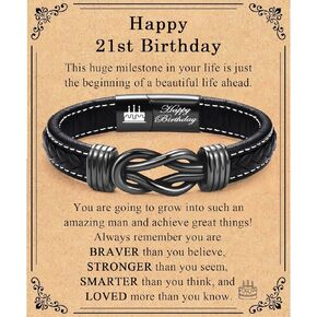 13th 16th 17th 18th 21st Birthday Gifts for Boys Him Male, Happy Birthday Leather Bracelet Gifts for 13 16 18 21 Year Old Boy Male Man Son Grandson Nephew Brother Friend with Sweet Birthday Card