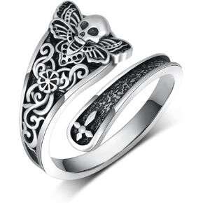Spoon Ring for Women Sterling Silver Skull Spoon Ring Death Head Moth Thumb Ring for Women Men