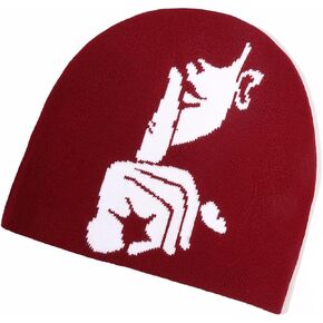 Beanie Hats Y2K for Men and Women, Face Patterned Embroidered Beanie Acrylic Soft Warm Winter Cuffed Knit Hats