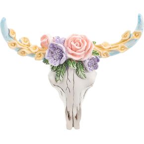 Angoily Home Decor Cow Skull Head Wall Art Decor Resin Bull Head Rose Flower Sculpture Decorative 3d Animal Craft for Farmhouse Home Wall Decoration Decor