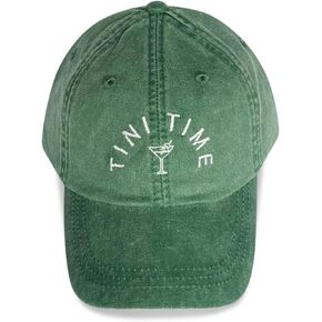 Tini Time Washed Out Green Baseball Cap with White Font & Martini Glass Clipart Embroidery On The Front | Martini Lovers, Drink Enthusiasts, Funny Outdoor Hat