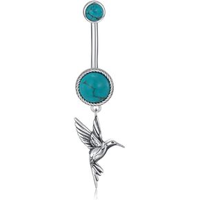 Hummingbird Belly Button Ring 925 Sterling Silver Real Turquoise Hummingbird Dangle Belly Ring Beach Jewelry Gifts for Women