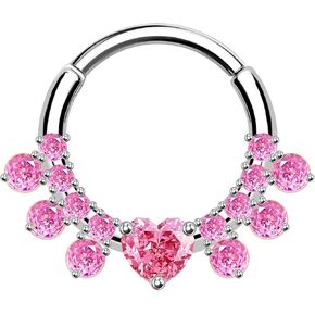 316L Stainless Steel 16G Clicker Nose Ring Hoop, Pink Cubic Zirconia Gold Septum Ring, Cartilage Earrings, Tragus Daith Helix Piercing Jewelry 8mm