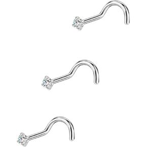 FANSING 3 Pieces CZ Nose Rings Nose Studs Screw Nose Rings Studs for Women Surgical Steel Nostril Piercing Jewelry