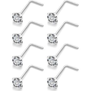 Cisyozi 22G 20G 18G Titanium Nose Rings Hypoallergenic L Shaped Nose Rings Studs CZ Nose Rings Piercings Jewelry for Women Men