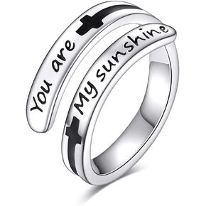 URONE Faith Cross Rings Adjustable Sterling Silver Faith Over Fear Cross Rings Christian Religious Jewelry Gifts For Women Men