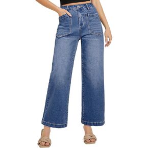 Sidefeel Women's Wide Leg Jeans High Waisted Stretchy Jeans Straight Leg Loose Fit Ankle Denim Pants