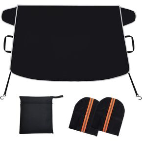 Snow Cover for Cars,Windshield Cover for ice and Snow and Ice Removal Sunshade,Frost Windshield Cover for Ice,2*Removal Side Mirror Protector,Wide Size 78"x47" inch,Black