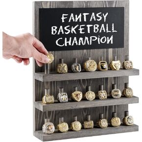 MyGift 3-Tier Wall-Mounted Wood Jewelry Accessories Organizer with Chalkboard, 21-Peg Ring Holder Storage Rack