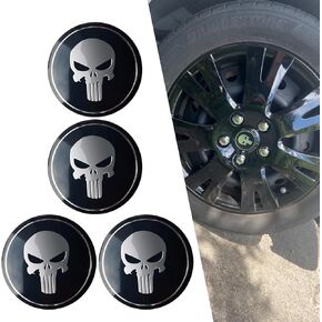 4 PCS Car Wheel Center Hub Cap Cover, Metal Scratch-Proof Anti-Fading Skull Pattern Center Caps for Rims, Self-Adhesive Wheel Center Caps Sticker, Universal for Cars Trucks (Black)