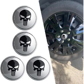 4 PCS Car Wheel Center Hub Cap Cover, Metal Scratch-Proof Anti-Fading Skull Pattern Center Caps for Rims, Self-Adhesive Wheel Center Caps Sticker, Universal for Cars Trucks (Black)