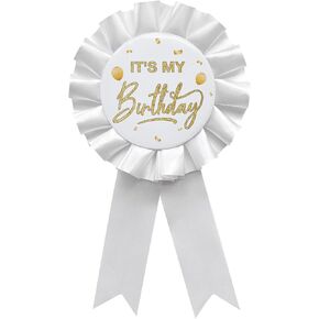 It's My Birthday Tinplate Badge Pin, White Satin Fabric Women and Men Birthday Themed Button Pin Party Decorations Award Ribbon Badge Pin