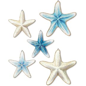 Putuo Decor Blue and White Starfish Beach Wall Décor Set 5 Piece Nautical Hanging Decor for Coastal Homes, Bathrooms, Poolside Spaces (It's not 3D)