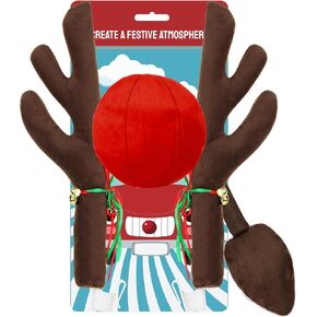 Car Reindeer Antlers with Red Nose & Tail - Christmas Reindeer for Car Ornaments - Premium Xmas Rudolph Antlers Kit for Car SUV Van Truck by Narremcoy
