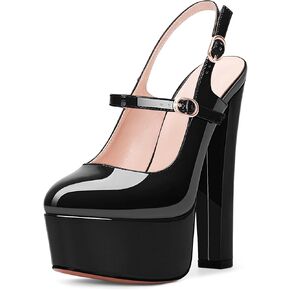 Women's Platform Sexy Chunky High Heel Slingbacks Pumps Round Toe Ankle Strap Party Dress Shoes
