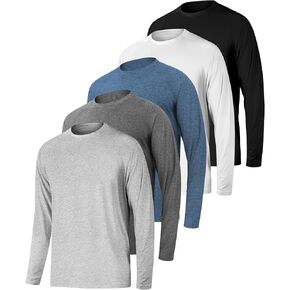 Mens Athletic Gym Long Sleeve Shirt Active Workout Running Hiking Fishing Tops Quick Dry Moisture Wicking Tee Shirts 5 Multipack 2XL