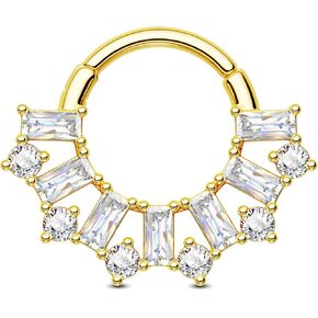 Jewseen Septum Ring 16g Septum Jewelry Emerald Daith Earring for Women Clear CZ Septum Clicker Surgical Steel Cartilage Earring Helix Conch Piercing Jewelry