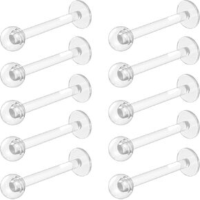 16g Clear Earrings Piercing Retainers - Clear Lip Piercing Bioflex Stud Labret Clear Piercings Retainer - Plastic Piercings for Surgery, Work, School, Sports (6mm, 8mm, 10mm, 12mm)